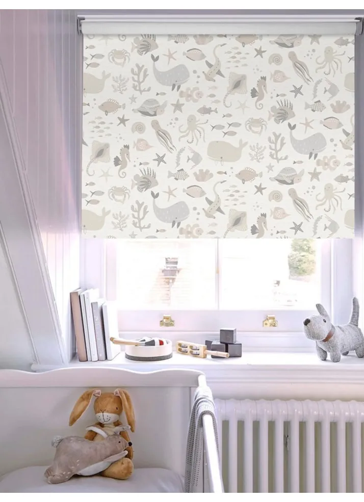 Under The Sea Natural Blackout Cordless Spring Loaded Roller Blind