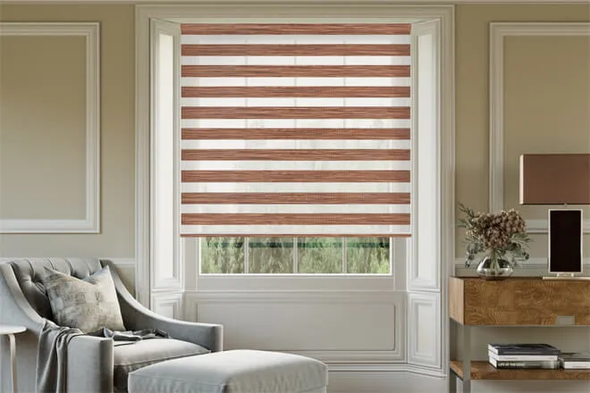 Austin Warm Brown Jacquard Day And Night Blind With Matching Box Weave