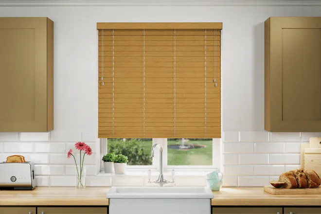 Nordic Light Oak Wood Effect - 50mm Slat Faux Wooden Blind