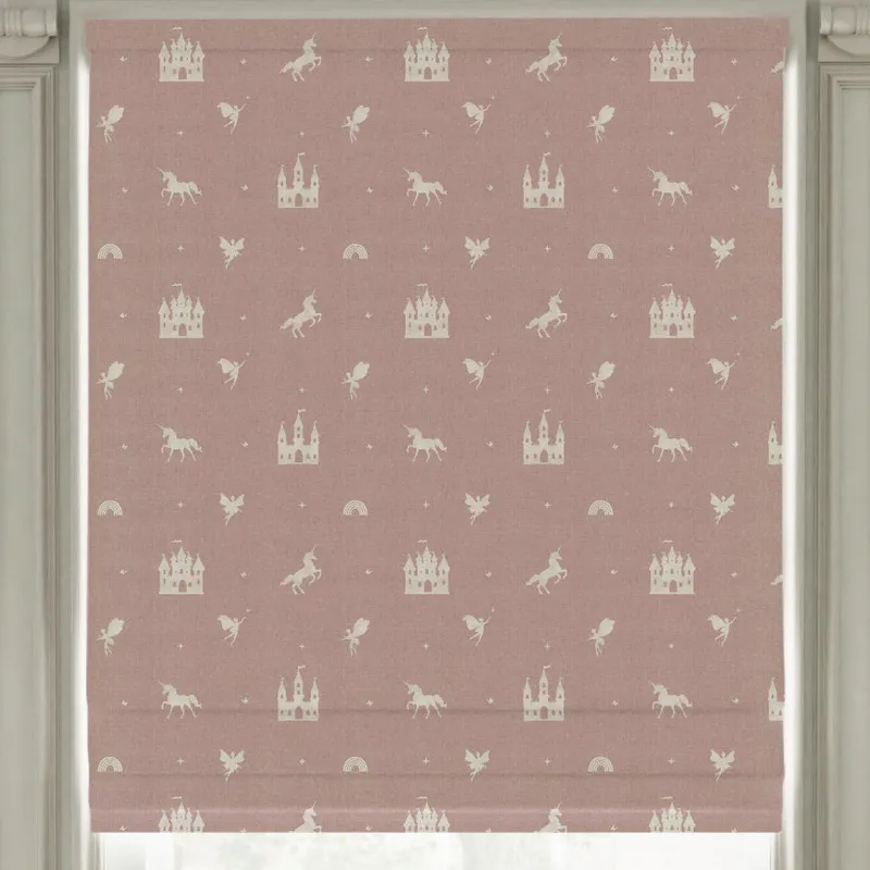 Ante Decor Castles And Unicorns Printed Cotton Made To Measure Roman Blind Pink