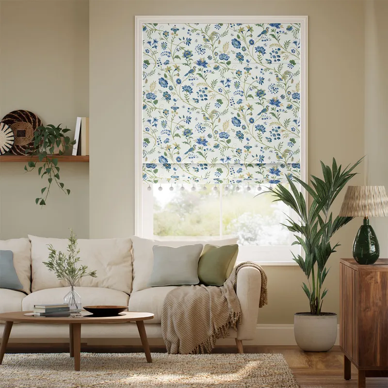 Songbird Pom-pom Blue & Green Roman Blind
