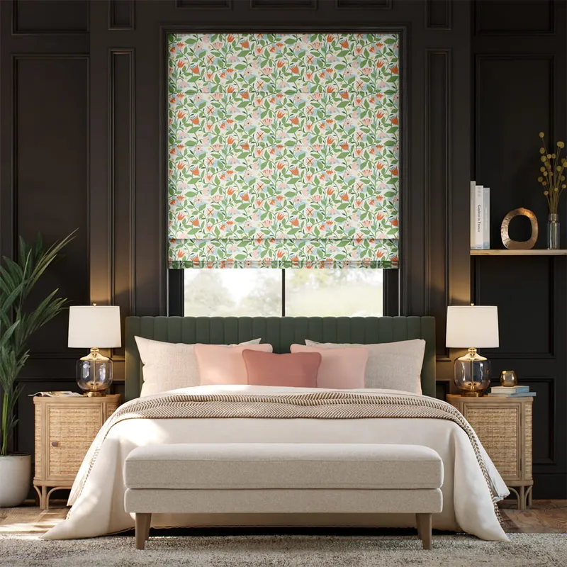 Dancing Daisies Tangerine Roman Blind