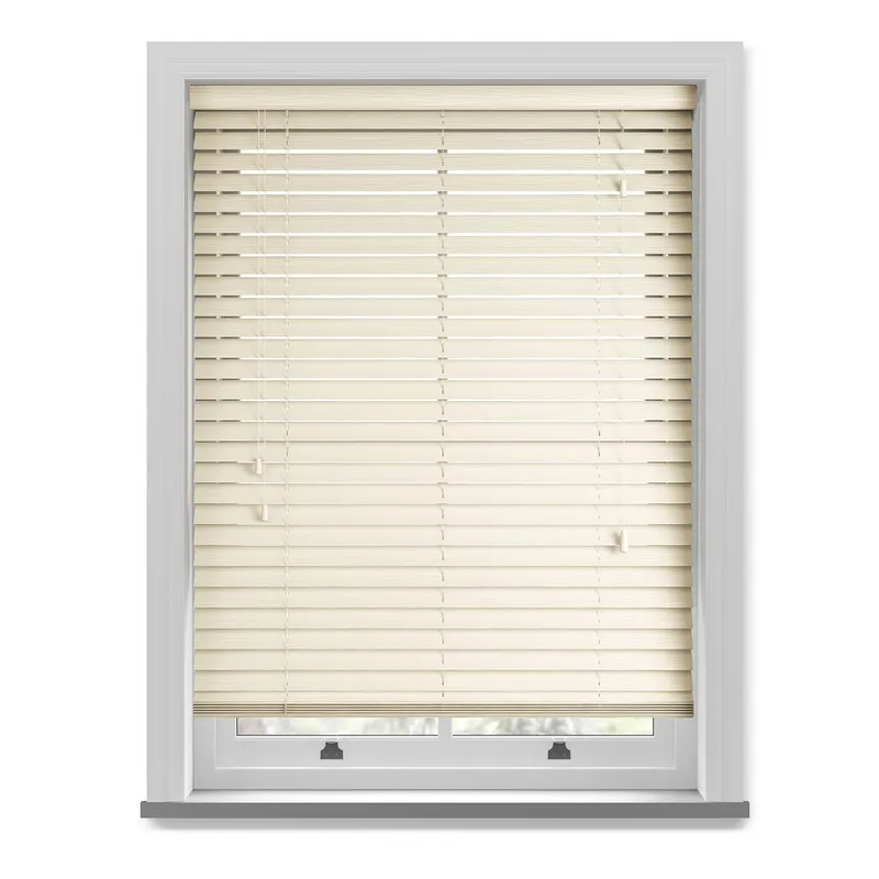50mm Wood Essence Wooden Venetian Made To Measure Blind Fine Grain Linara Cream