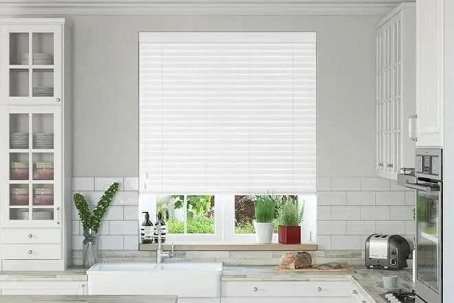 Charisma White Fine Grain - Faux Wood Blind