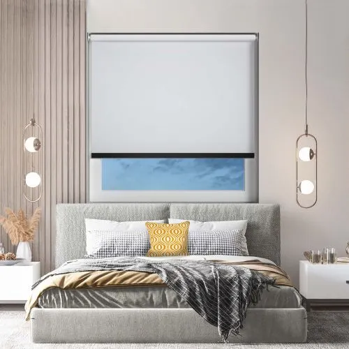Bedtime White Black Bottom Bar Cordless Roller Blind