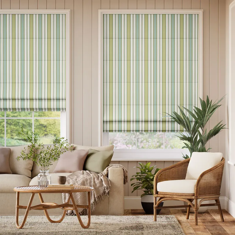 College Stripe Green & Aqua Roman Blind