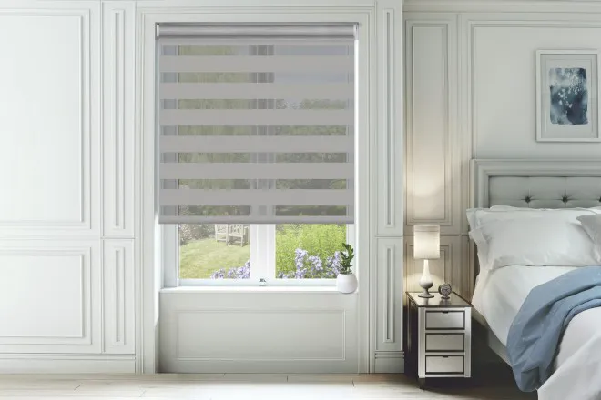 Home Grey With Matching Box Weave Day And Night Blind