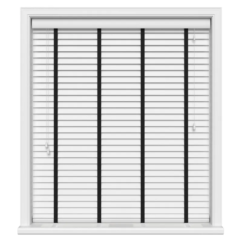 True White With Jet Tapes Eco-wood Blinds Uk