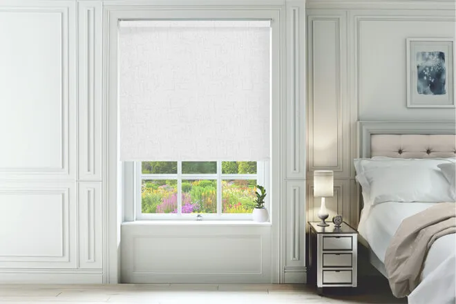 Hussar White - Patterned Blackout Roller Blind