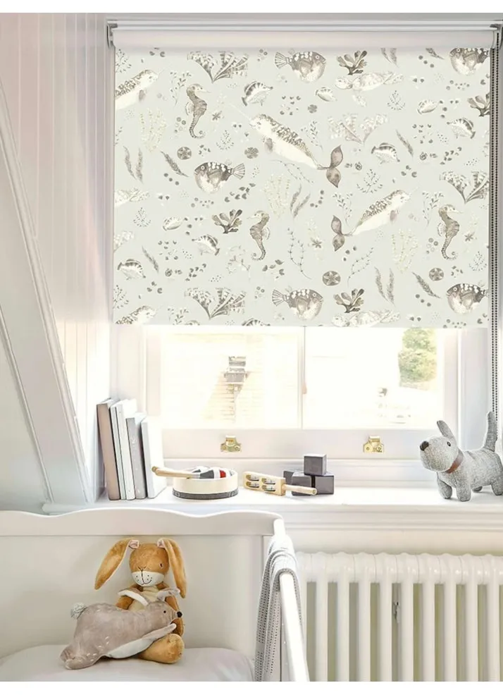Enchanted Ocean Natural Blackout Cordless Spring Loaded Roller Blind