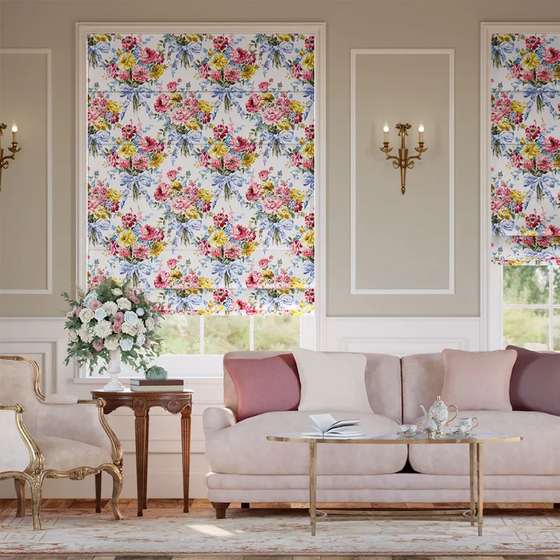 Bow Bouquet Faux Silk Cream Roman Blind