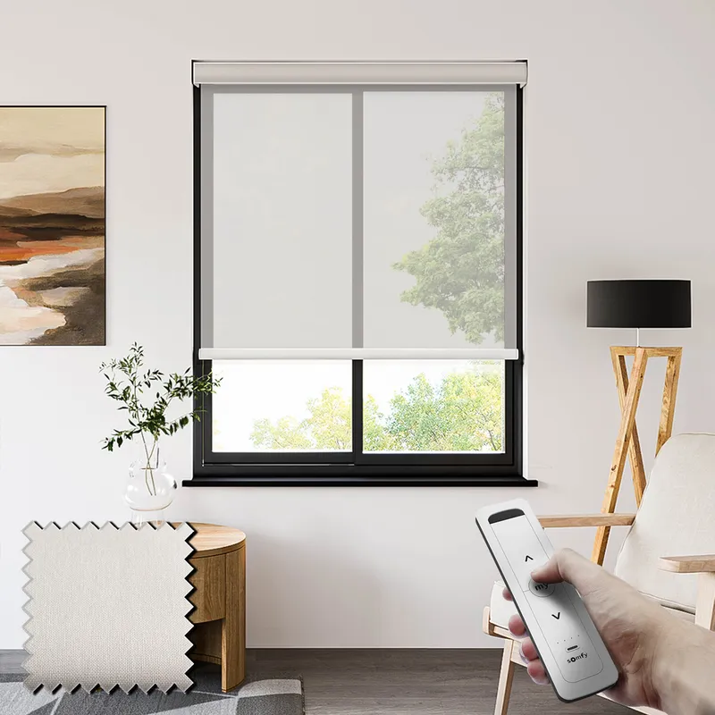 Lucid Ice Somfy Electric Roller Blinds In White Voile Fabric