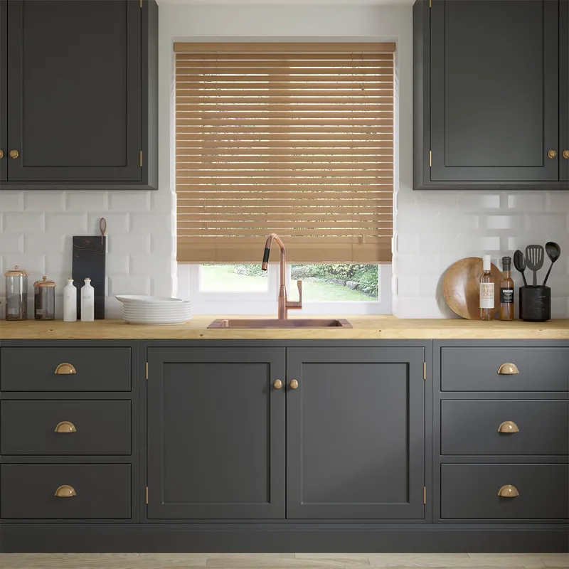 Seville Canvas Brown Wooden Blinds 50mm