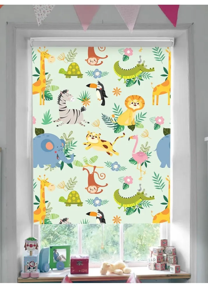 Safari Party Blackout Cordless Spring Loaded Roller Blind
