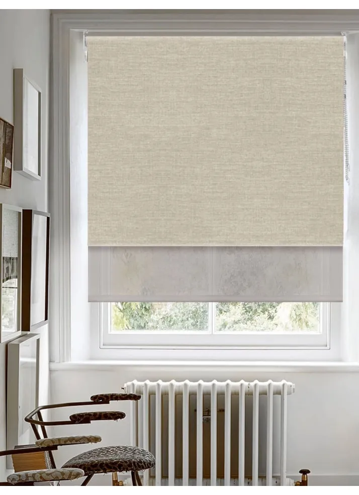 Blackout Grey Linen And Sheer Metal Double Roller Blind