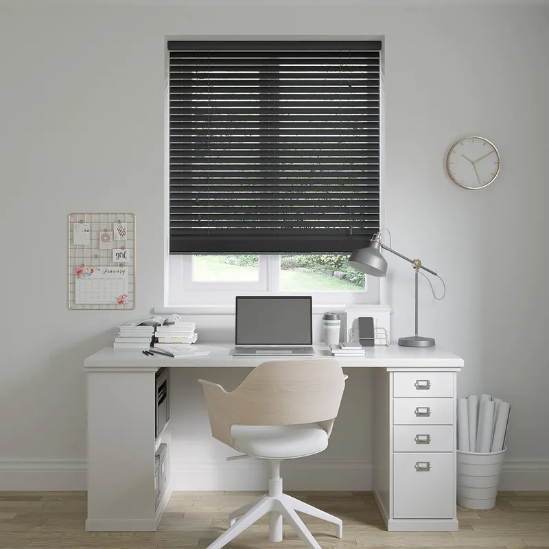 Bruges Smoke Black Wooden Blinds 50mm