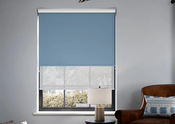 Rimini (Blackout) Bluebell & Optima Tide - Double Roller Blind