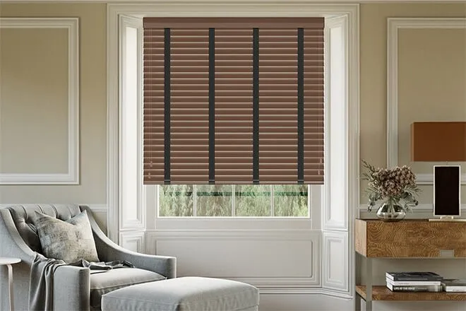 Maine Novo Ii Dark Oak - Wooden Venetian Blind Charcoal Tape