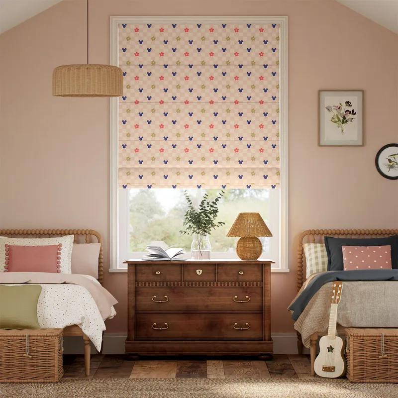 Mickey Flowers Blush Roman Blind