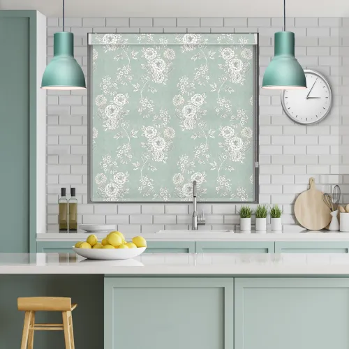 Camelia Teal Roller Blind - Stylish Pelmet Design