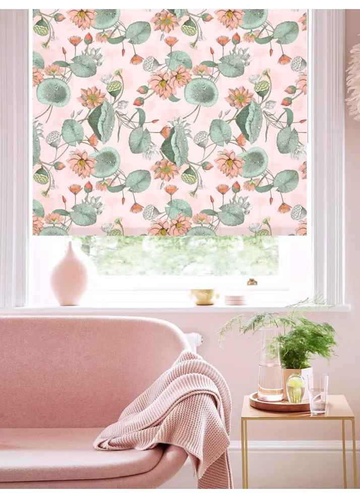 Sacred Lotus Blush Floral Roller Blind By Boon &Amp; Blake