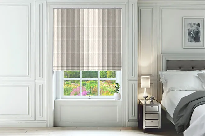 Emily Bond Oscar Stripe Smoke - Designer Roman Blind