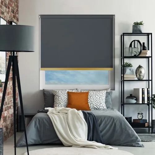 Bedtime Anthracite Gold Bottom Bar Cordless Roller Blind