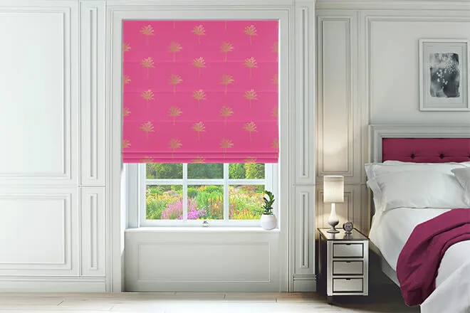 Sara Miller Small Palm Trees Pink - Designer Roman Blind