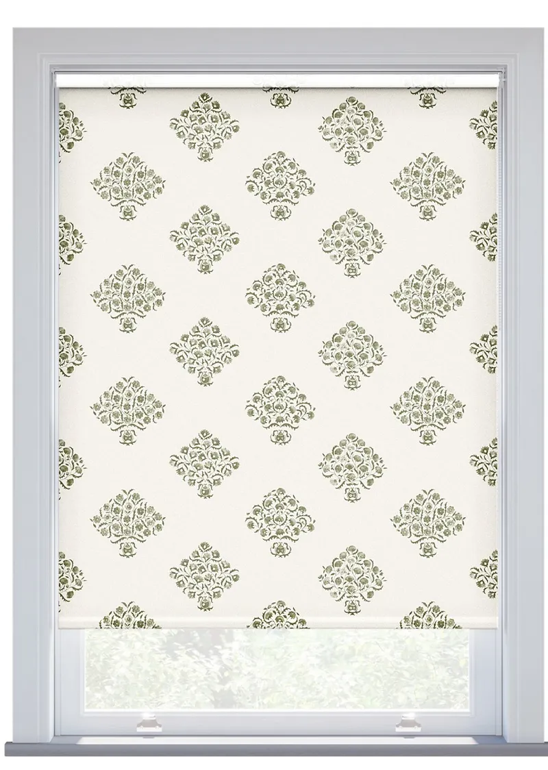 Jl X Sanderson Ottoman Flowers Olive Roller Blind