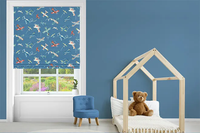 Cath Kidston Planes Mid Blue - Designer Roman Blind