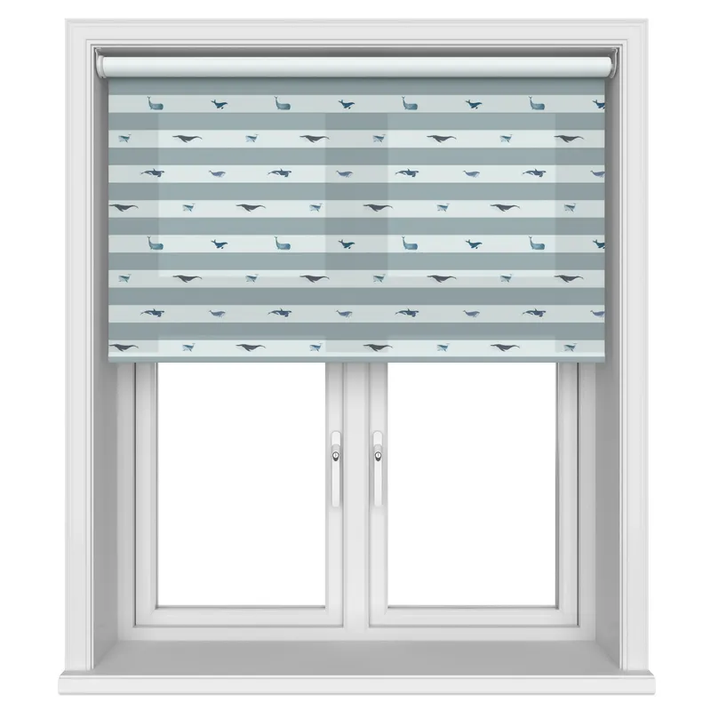 Sophie Allport Whale Stripe Deep Duckegg Motorised Blinds Uk