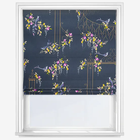 Sara Miller Birds & Gate Deep Navy Roman Blind