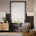 Bijou Linen Alabaster & Cavendish Navy Inset Border Roman Blind