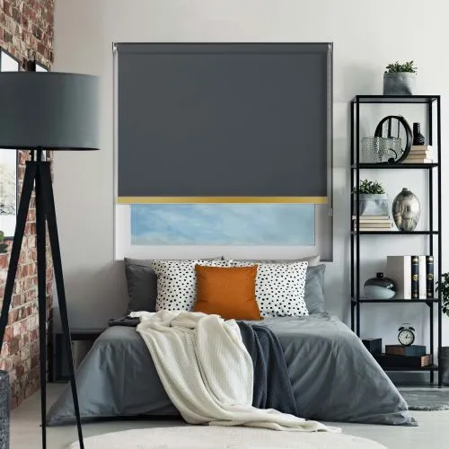 Bedtime Anthracite Gold Bottom Bar Roller Blind