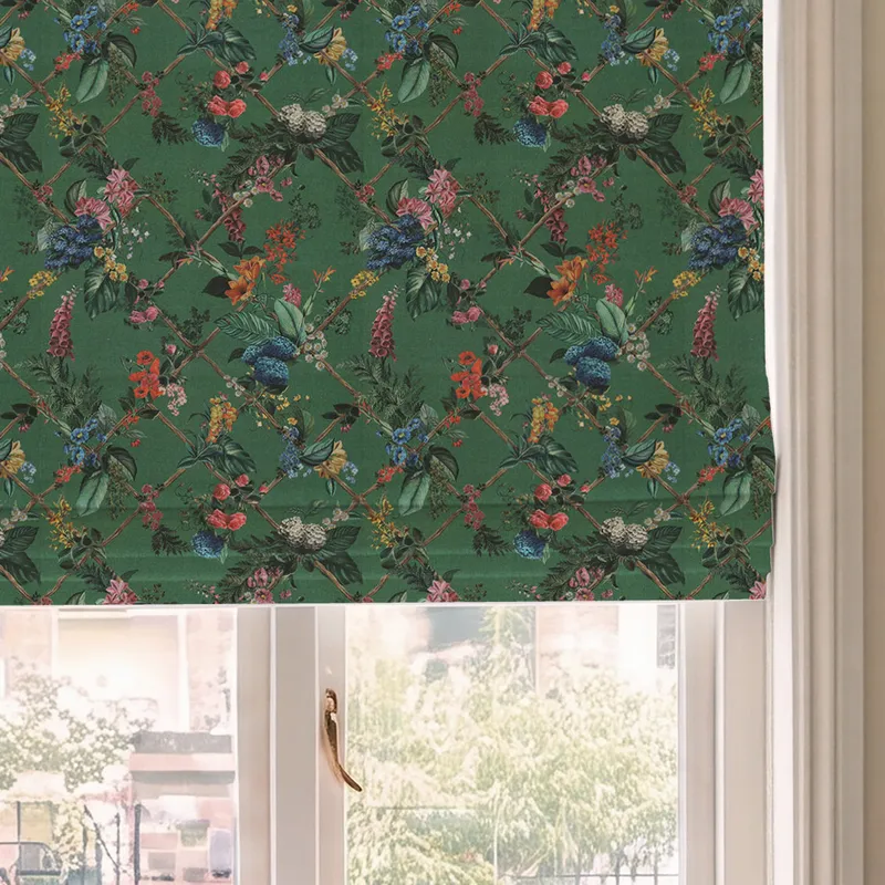 House Llewelyn-bowen Cotswold Fantasia Printed Made To Measure Roman Blind Forest Green