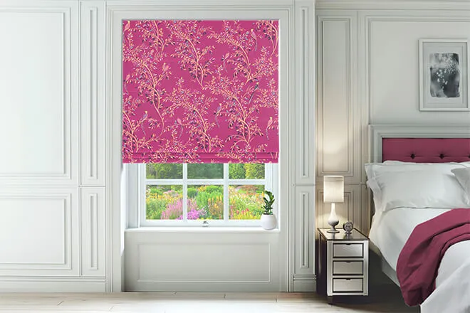 Sara Miller Birds Of Paradise Fuchsia - Designer Floral Roman Blind