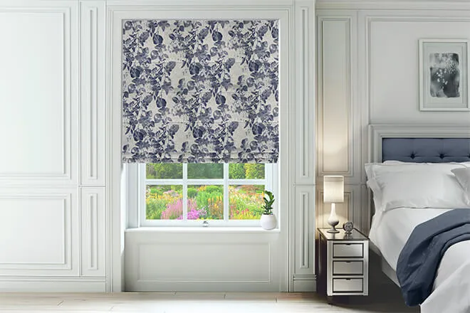 Botanic Navy - Floral Pattern Roman Blind