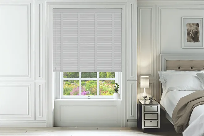 Concorde Smoke Grey Wood Grain - 50mm Slat Faux Wooden Blind Silver Tape