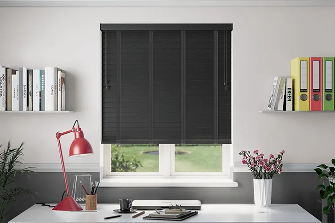 Morgan 50 Bamboo Black - 50mm Slat Wooden Blind Black Tape