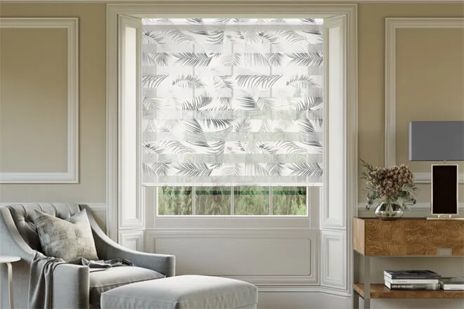 Eden Grey Floral Day And Night Blind With Ultra Fine Patterned Voile