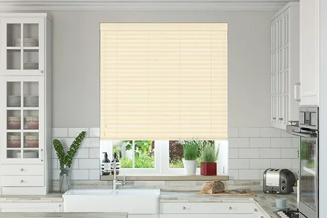 Charisma Cream Fine Grain - Faux Wood Blind