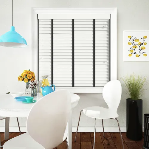 Glacier White Wood Blind With Jet Ladder Tapes