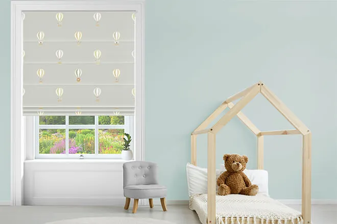 Sophie Allport Bears & Balloons Mint Grey - Designer Roman Blind