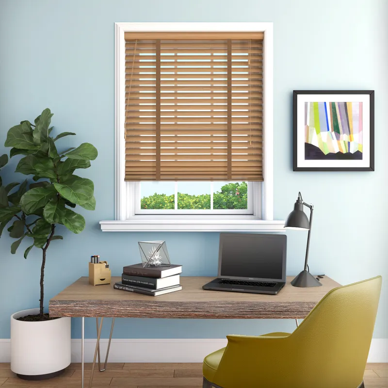 Tuscan Oak Wooden Blinds 50mm Slats Toffee Ladder Tapes