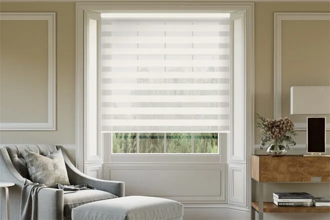 Denver Cream Textured Day And Night Blind With Linear Extra Fine Voile
