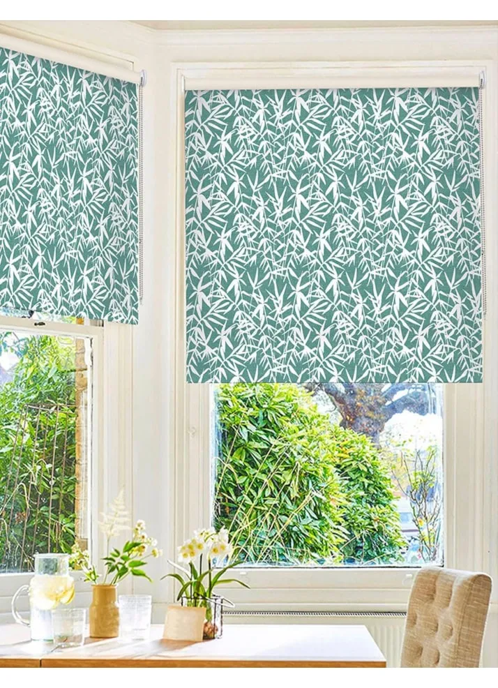 Bamboo Shadows Teal Floral Leaf Roller Blind