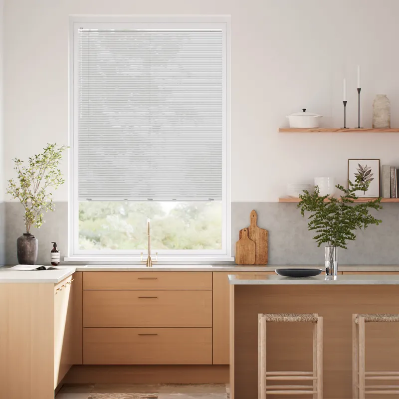 Perfect Fit L-shaped Studio Brushed Silver Venetian Blind - 25mm Slat