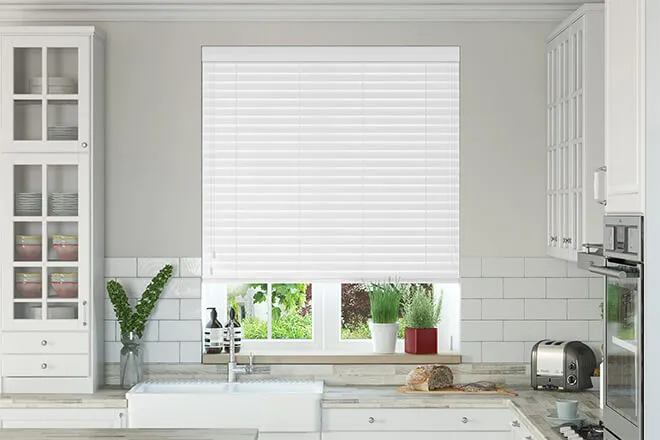 Concorde Bright White Wood Grain - 50mm Slat Faux Wooden Blind