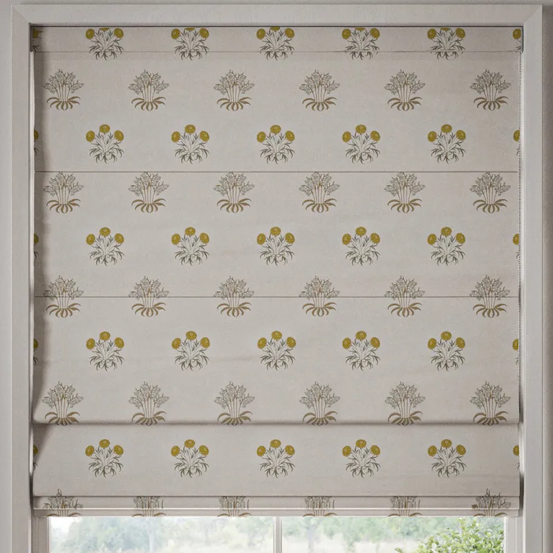 William Morris Lily Flower Embroidery Made To Measure Roman Blind Ochre