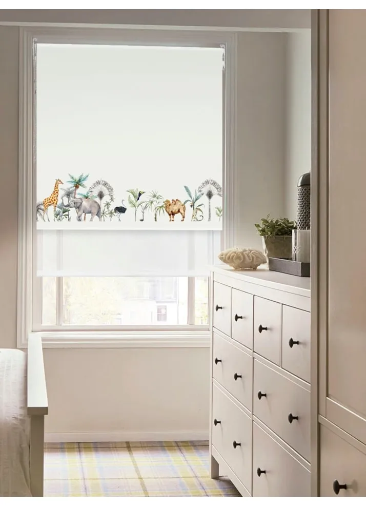 Blackout Safari Border Natural And Sheer White Double Roller Blind